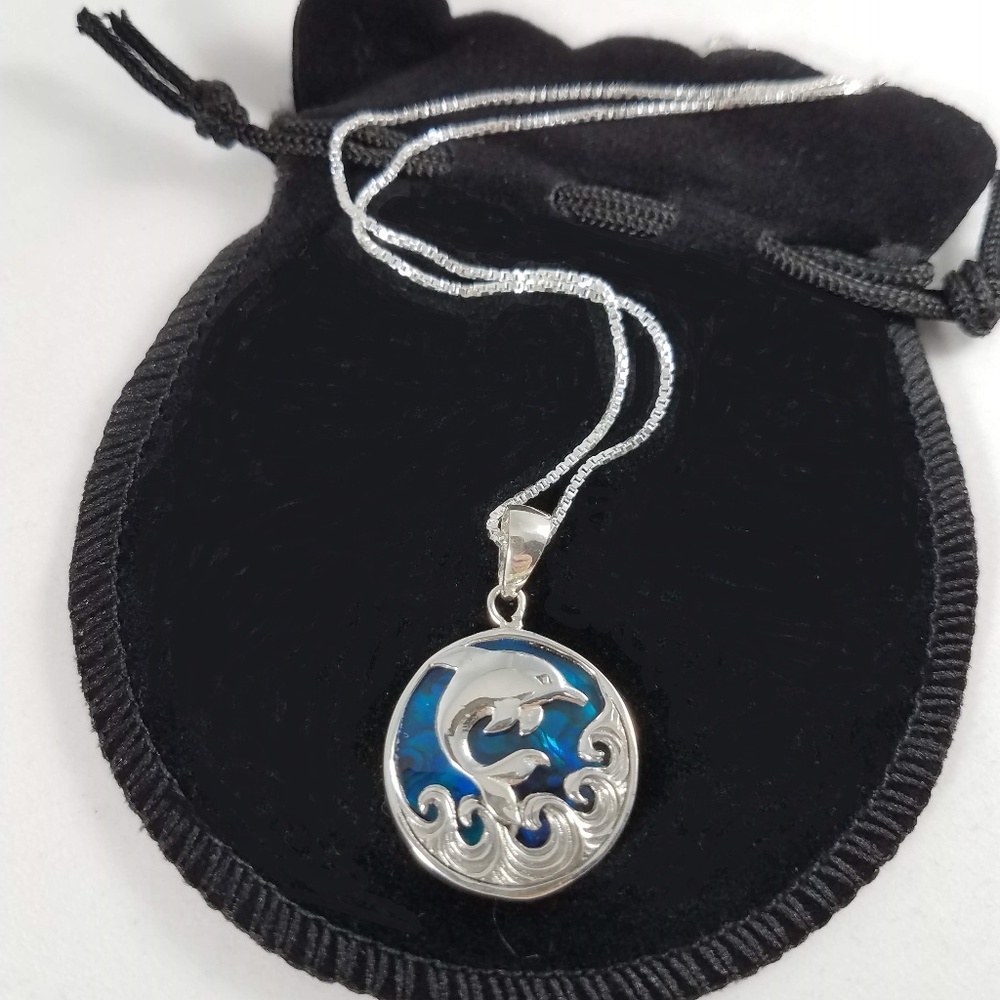 Natural Abalone Dolphin Pendant in Sterling Silver